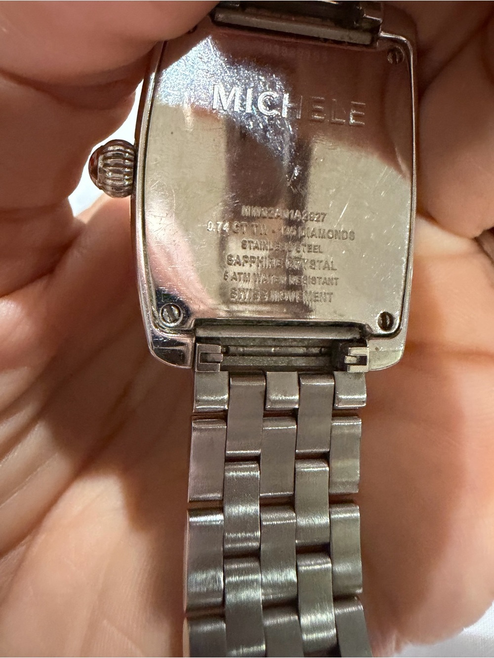 Michele Diamond-Set Stainless Steel Tonneau Watch — Black Dial - Picture 9 of 13